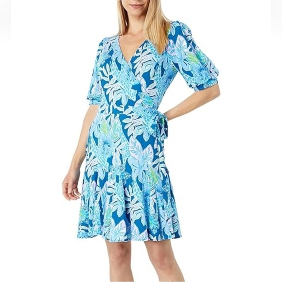 Lilly Pulitzer Kessler Wrap Dress In Macaw Blue Size XS - Picture 1 of 12